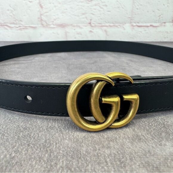 Authentic Gucci Black Leather Slim GG Marmont Belt 409417 70/28 - Picture 3 of 11